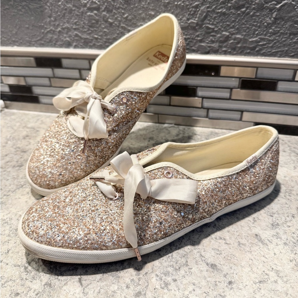 Keds X Kate Spade New York Champion Glitter Sneakers Size 9 Bridal Wedding Shoes - Picture 3 of 9